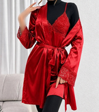 لباس خواب ساتن ۲تکه مدل تاپ و روبدوشامبر وارداتی ترک